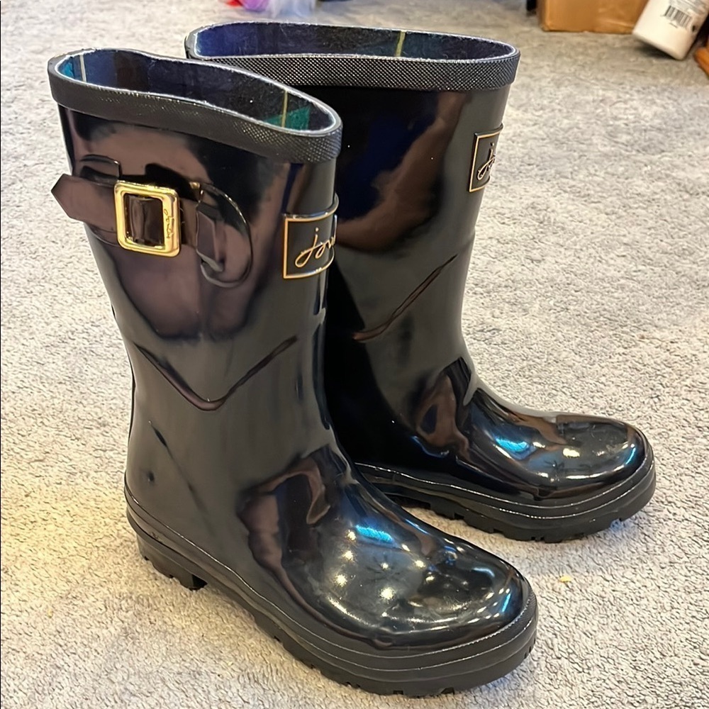 Joules Kelly Welly Black Glossy Rain Boots with Buckle US 5 UK 3 - Picture 1 of 16